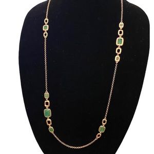 Jade colored stone gold tone necklace